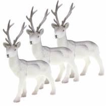 Artículo Reno decorativo blanco con purpurina – Decoración navideña de invierno 20 cm 3 piezas