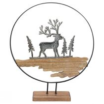 Soporte decorativo para anillo con decoración de ciervos metal madera plata Ø38cm