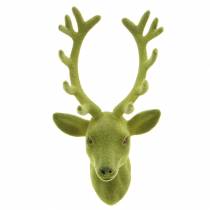 Artículo Deco cabeza de ciervo flocado verde musgo 10cm x 20cm 3uds