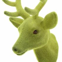 Artículo Deco cabeza de ciervo flocado verde musgo 10cm x 20cm 3uds