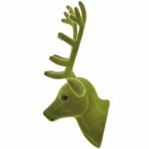 Artículo Cabeza de ciervo decorativa flocada verde musgo 10 cm x 20 cm 3 piezas