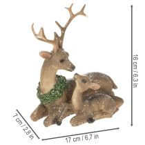 Artículo Figura decorativa de una familia de ciervos con nieve como decoración invernal, 17 cm.