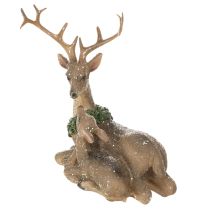Artículo Figura decorativa de una familia de ciervos con nieve como decoración invernal, 17 cm.