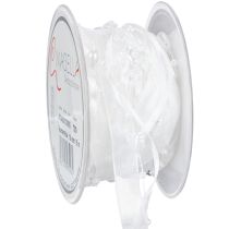 Artículo Cinta de organza blanca para decoración de bodas, 10 mm x 5 m, con corazones y perlas.