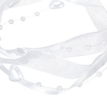 Artículo Cinta de organza blanca para decoración de bodas, 10 mm x 5 m, con corazones y perlas.