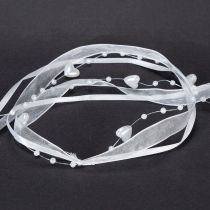 Artículo Cinta de organza blanca para decoración de bodas, 10 mm x 5 m, con corazones y perlas.
