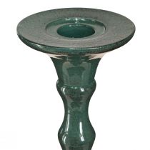 Artículo Portavelas alto de metal aspecto cerámico verde Al. 49 cm