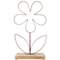 Artículo Flor decorativa de metal y madera sobre base oro rosa viejo Al. 35 cm