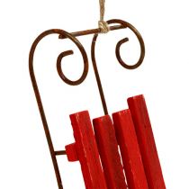 Artículo Trineo de madera para colgar rojo 12cm x 4,5cm x 3,5cm 6uds