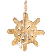 Artículo Decoración de volante de madera con colgante de pez de metal, Ø12 cm, 3 unidades