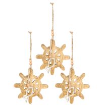 Artículo Decoración de volante de madera con colgante de pez de metal, Ø12 cm, 3 unidades