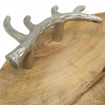 Bandeja de madera redonda con asa de asta bandeja decorativa rústica Ø39cm