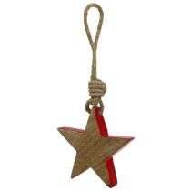 Artículo Estrella de madera roja natural 10cm para colgar 1ud