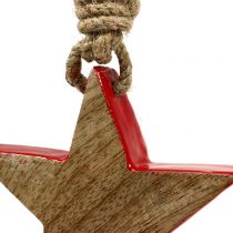 Artículo Estrella de madera roja natural 10cm para colgar 1ud