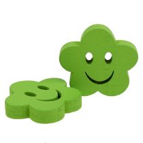 Artículo Flor de madera con cara verde 2,5cm 48uds