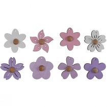 Flores de madera decoración colgante madera violeta, rosa, blanco 4,5 cm 24 piezas