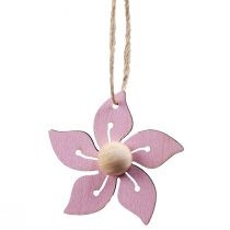 Artículo Flores de madera decoración colgante madera violeta, rosa, blanco 4,5 cm 24 piezas