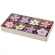 Artículo Flores de madera decoración colgante madera violeta, rosa, blanco 4,5 cm 24 piezas