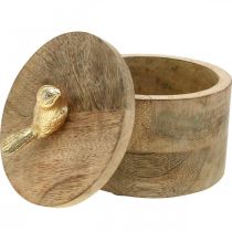 Artículo Joyero con pájaro, muelle, caja decorativa de madera de mango, madera natural natural, dorado H11cm Ø12cm
