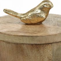 Artículo Joyero con pájaro, muelle, caja decorativa de madera de mango, madera natural natural, dorado H11cm Ø12cm