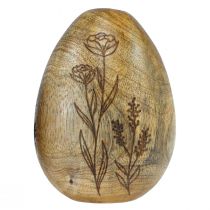 Artículo Huevos de madera de mango natural Huevos de Pascua hechos de madera Decoración floral H10cm 3 piezas