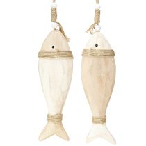 Artículo Decoración de pez de madera colgante marítimo madera de Paulownia 27cm 2uds
