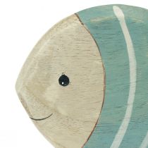 Artículo Pez de madera pez decorativo de pie azul claro natural 18×10cm