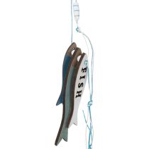 Artículo Adornos colgantes de madera con forma de pez, color azul, 36 cm, 4 piezas
