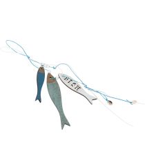 Artículo Adornos colgantes de madera con forma de pez, color azul, 36 cm, 4 piezas