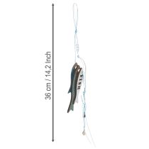 Artículo Adornos colgantes de madera con forma de pez, color azul, 36 cm, 4 piezas