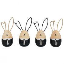 Artículo Huevos de conejito de madera decoración de Pascua negro blanco Ø4,5cm 12cm 4ud