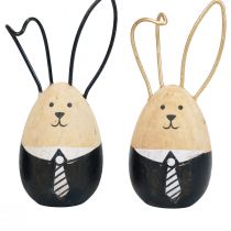 Artículo Conejitos de Pascua huevos de conejitos de madera decoración de Pascua negro blanco Ø4,5cm 12cm 4ud