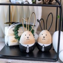 Artículo Huevos de conejito de madera decoración de Pascua negro blanco Ø4,5cm 12cm 4ud