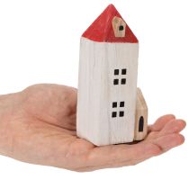 Artículo Conjunto de casita decorativa de madera, roja y blanca, decoración invernal de varias piezas, 13 cm, 6 piezas