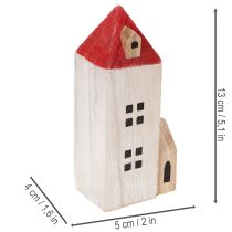 Artículo Conjunto de casita decorativa de madera, roja y blanca, decoración invernal de varias piezas, 13 cm, 6 piezas