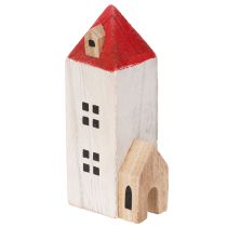 Artículo Conjunto de casita decorativa de madera, roja y blanca, decoración invernal de varias piezas, 13 cm, 6 piezas
