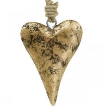 Artículo Corazón de madera efecto dorado, San Valentín, decoración de boda 10 × 7cm