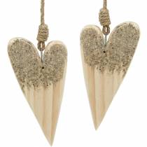 Artículo Corazón de madera con purpurina para colgar, 18 cm x 10 cm, 2 unidades