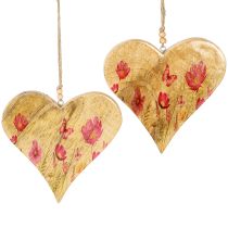 Artículo Corazones de madera para colgar flores color rosa natural H18cm 2 uds