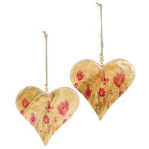 Artículo Corazones de madera para colgar flores color rosa natural H18cm 2 uds