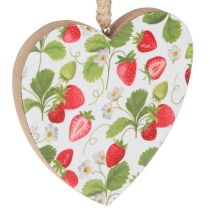 Artículo Corazón decorativo con motivo de fresa – colgante de madera veraniego para decoración de casa de campo 10cmx10cm 4 uds
