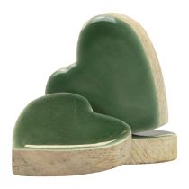 Artículo Corazones de madera corazones decorativos verde madera brillante 4,5cm 8ud