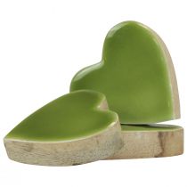 Artículo Corazones de madera corazones decorativos madera verde claro efecto brillante 4,5 cm 8 piezas