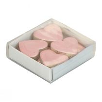 Artículo Corazones de madera corazones decorativos decoración de mesa rosa claro brillante 4,5 cm 8 piezas