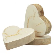 Corazones de madera corazones decorativos oro blanco brillo craquelado 4,5 cm 8 piezas
