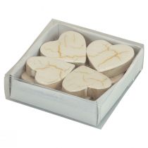 Artículo Corazones de madera corazones decorativos oro blanco brillo craquelado 4,5 cm 8 piezas