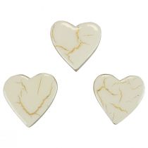 Corazones de madera corazones decorativos oro blanco brillo craquelado 4,5 cm 8 piezas