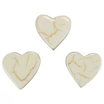 Artículo Corazones de madera corazones decorativos oro blanco brillo craquelado 4,5 cm 8 piezas