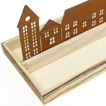 Artículo Bandeja decorativa de madera rectangular con patina casas 50×17cm