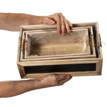 Artículo Caja de madera con pizarra para etiquetar, juego de 3, 36 cm